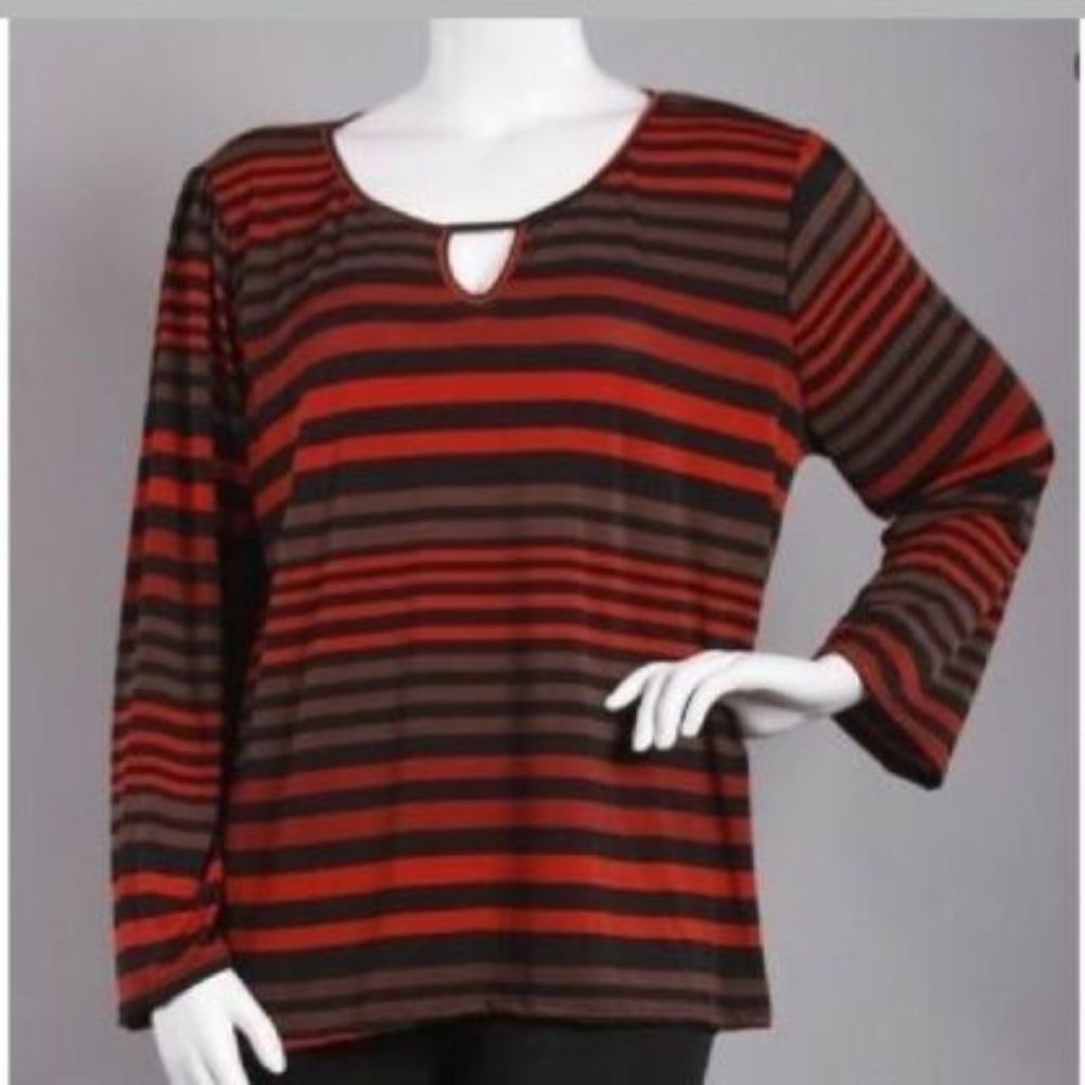 NWOT Key-hole Stripe Top Blouse Long Sleeve XL